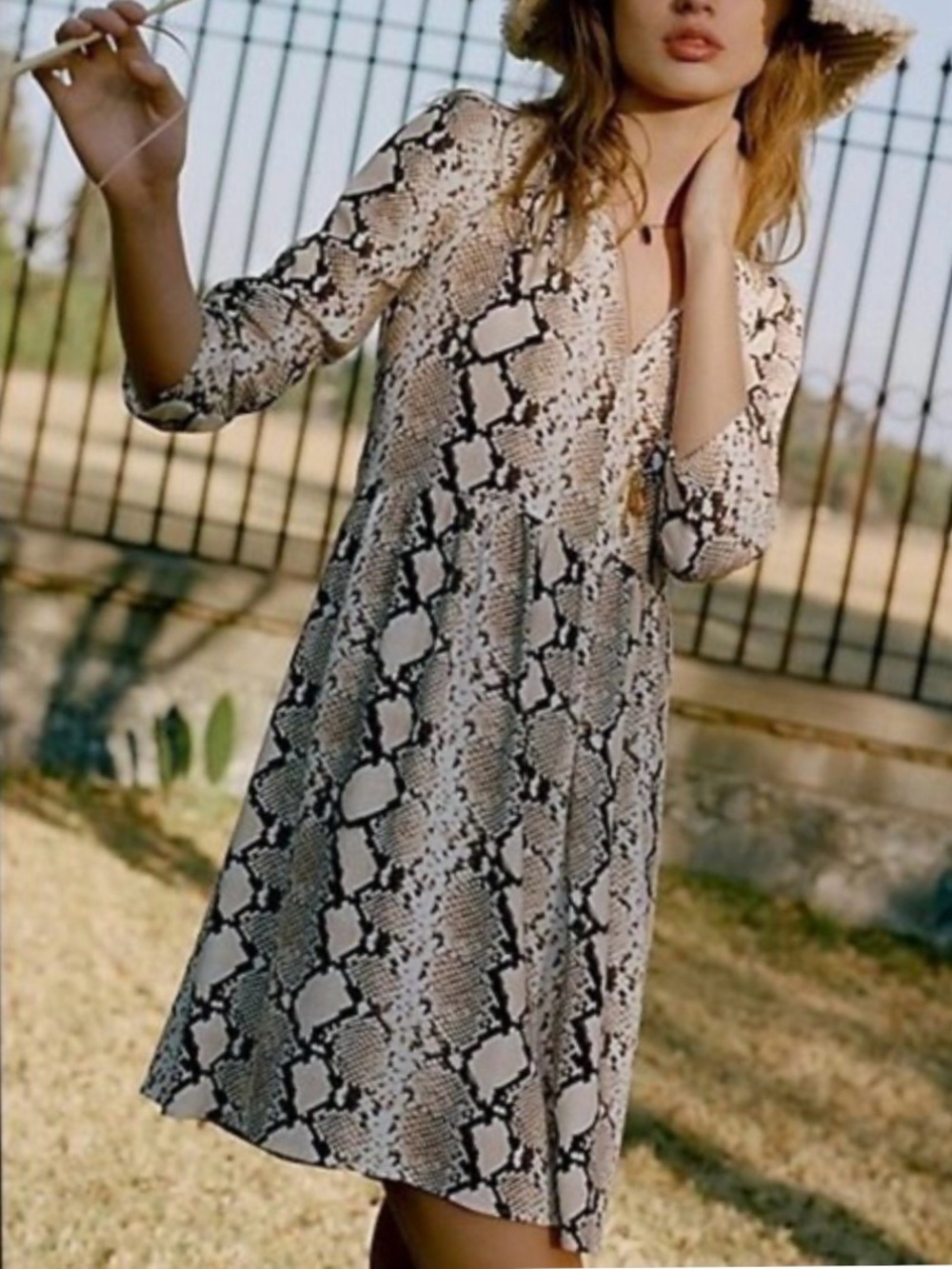 Maeve Anthropologie Juno Snake Print Mini Dress in Beige, Black, White